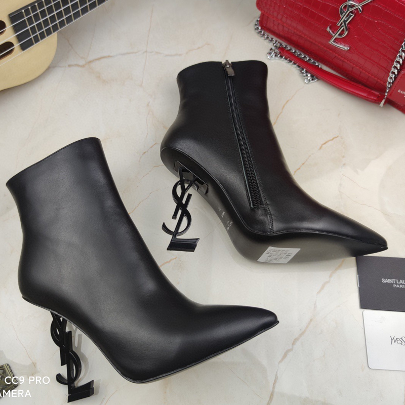 سینٹ لارینٹ خواتین کے اوپیم سیاہ ٹخنوں کے جوتے YSL ٹخنوں کے جوتے (2)