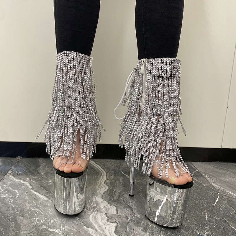sliver platform patent leather stiletto heels stripper fluffy heels (4)