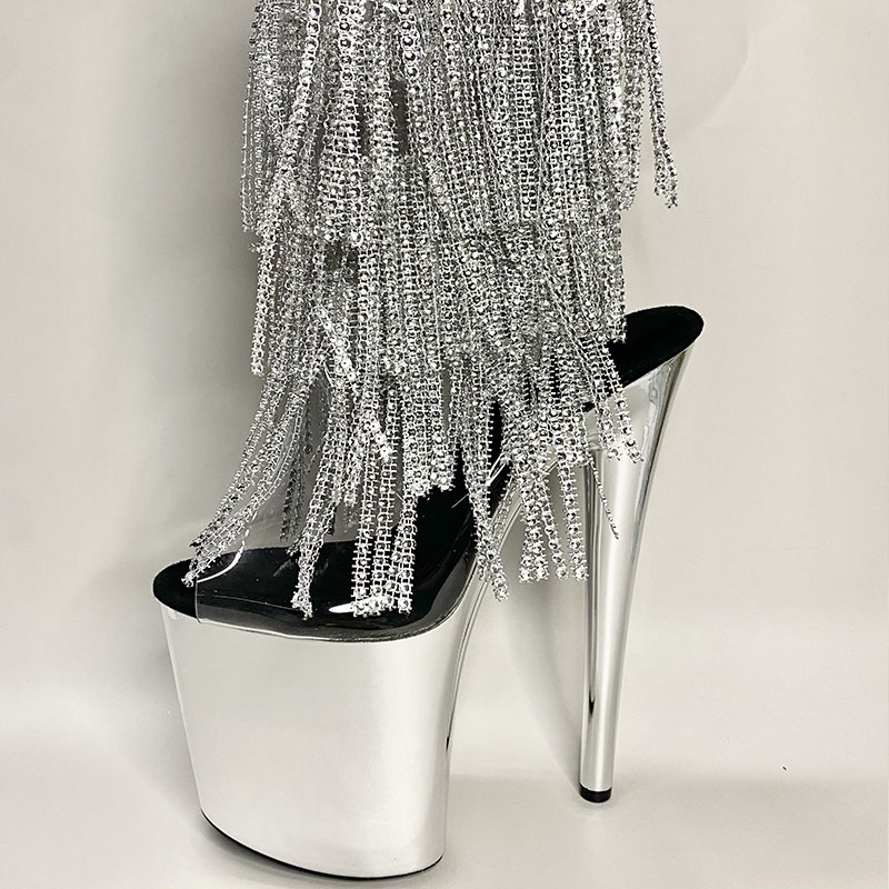 sliver platform patent leather stiletto heels stripper fluffy heels (6)