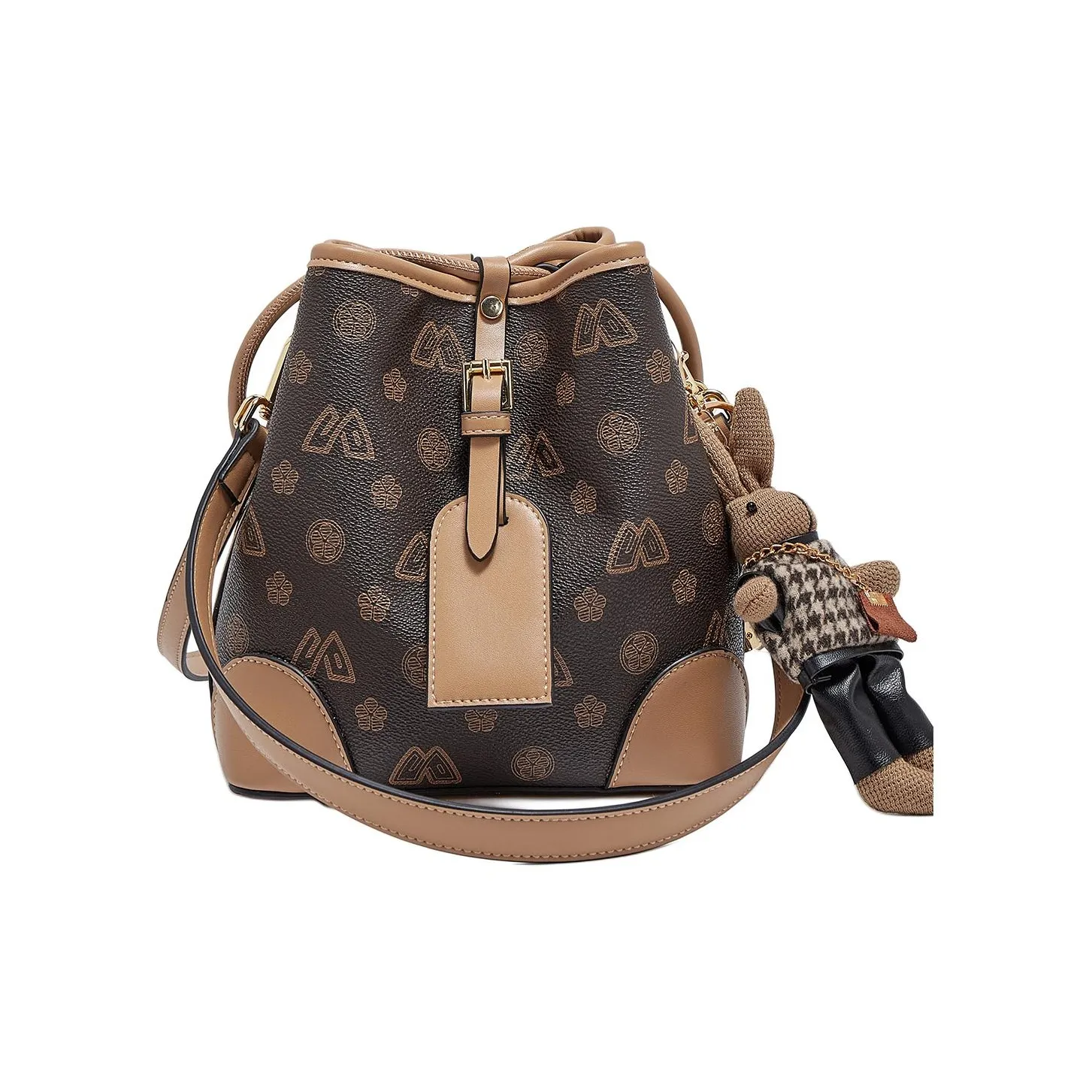 Customizable Brown PU & PVC Bucket Bag