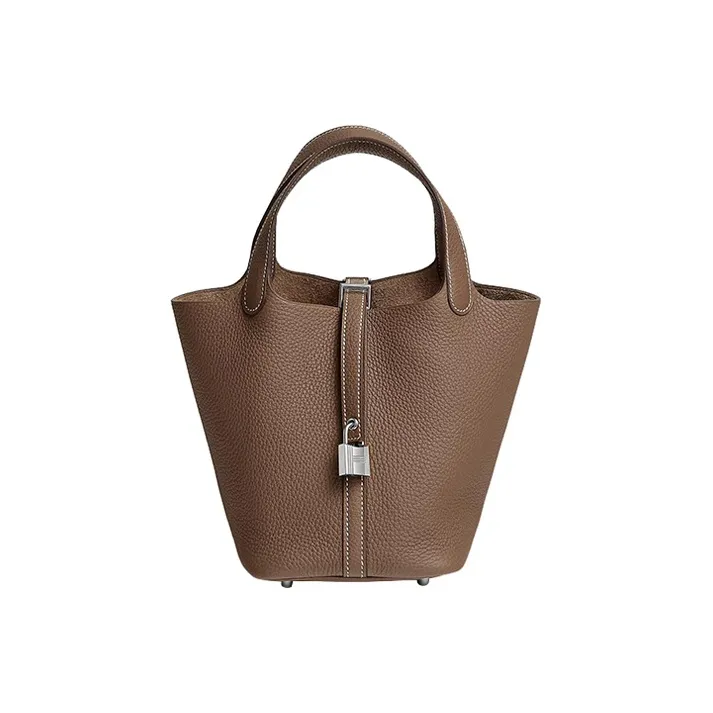 XINZIRAIN Customizable Elephant Gray Leather Bucket Bag
