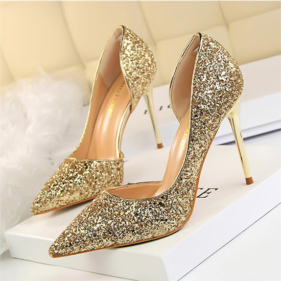 Premium Custom Gold Glitter Wedding Kitten Heels
