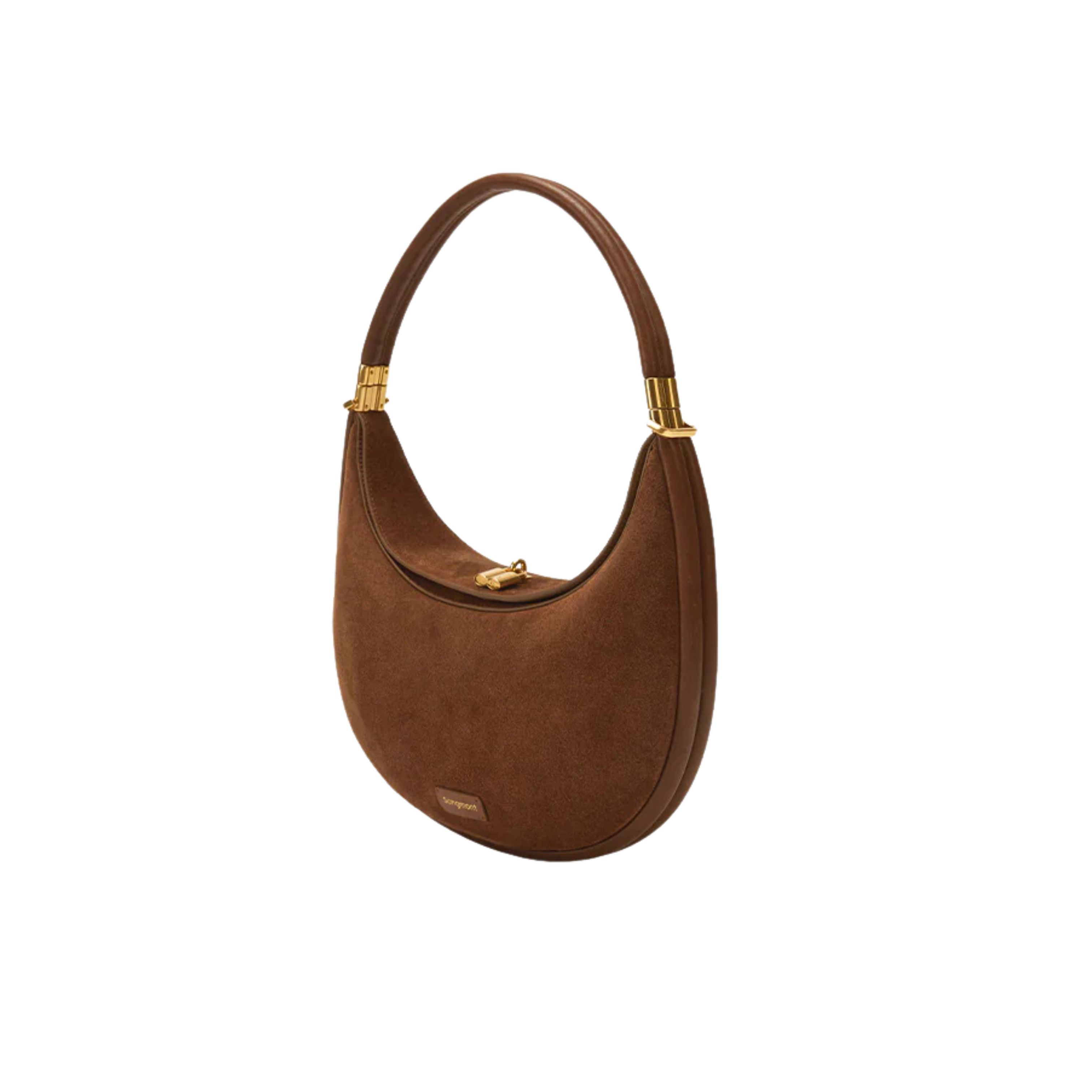Caramel Moon Bag in Suede, Elegant Design with Gold Accents