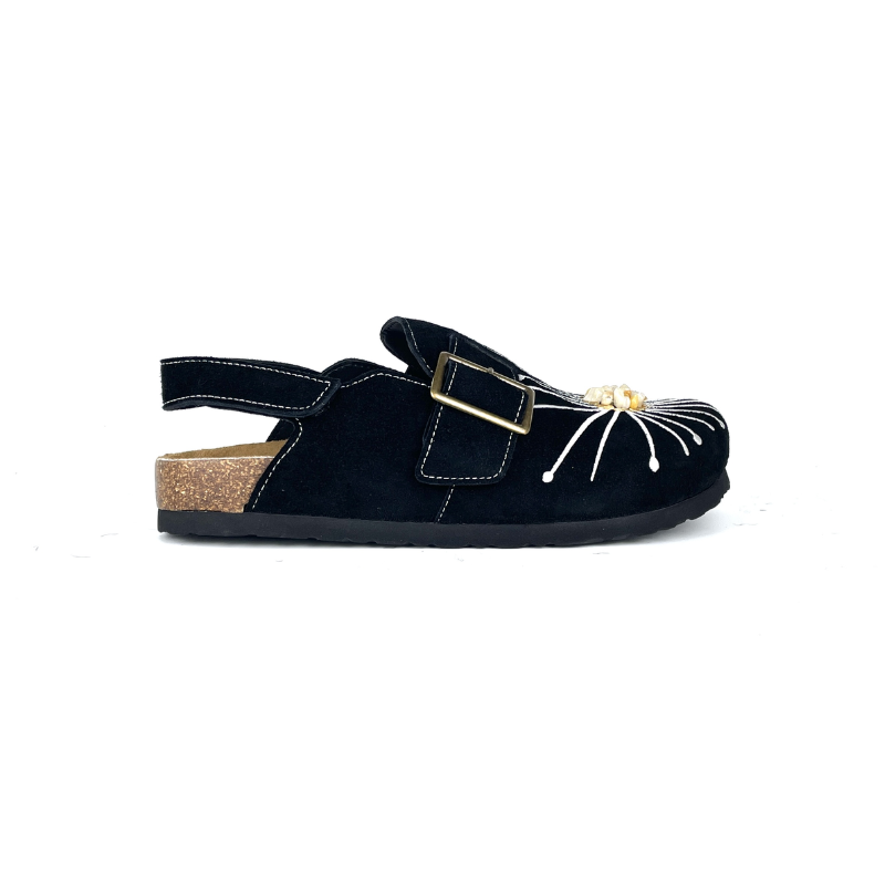 Stone Sunflower Embroidered Clogs – Nature-Inspired Statement Footwear