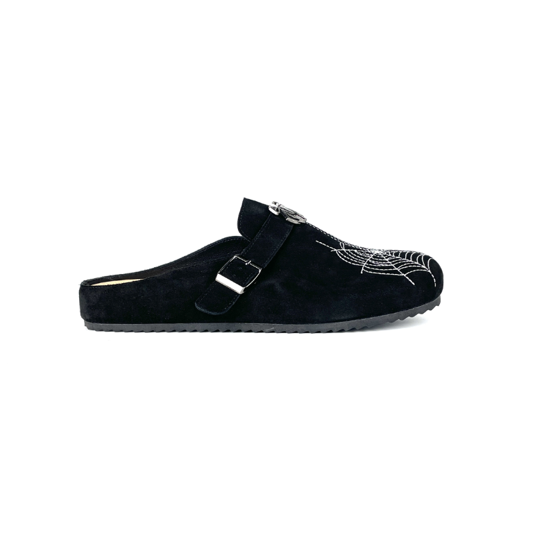 Spider Web Embroidered  Clogs – Gothic Street Style Footwear