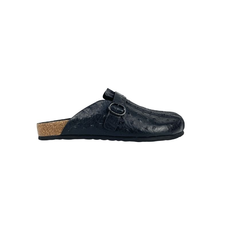 Black Ostrich Leather Clog