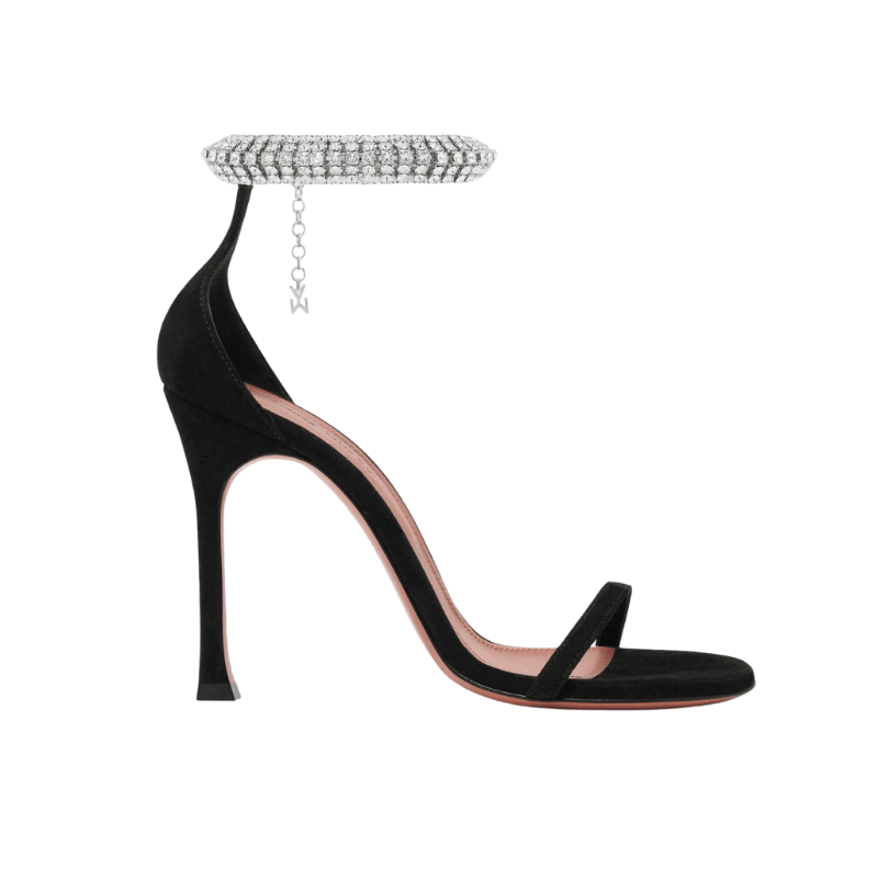 Black suede crystal ankle-strap heel