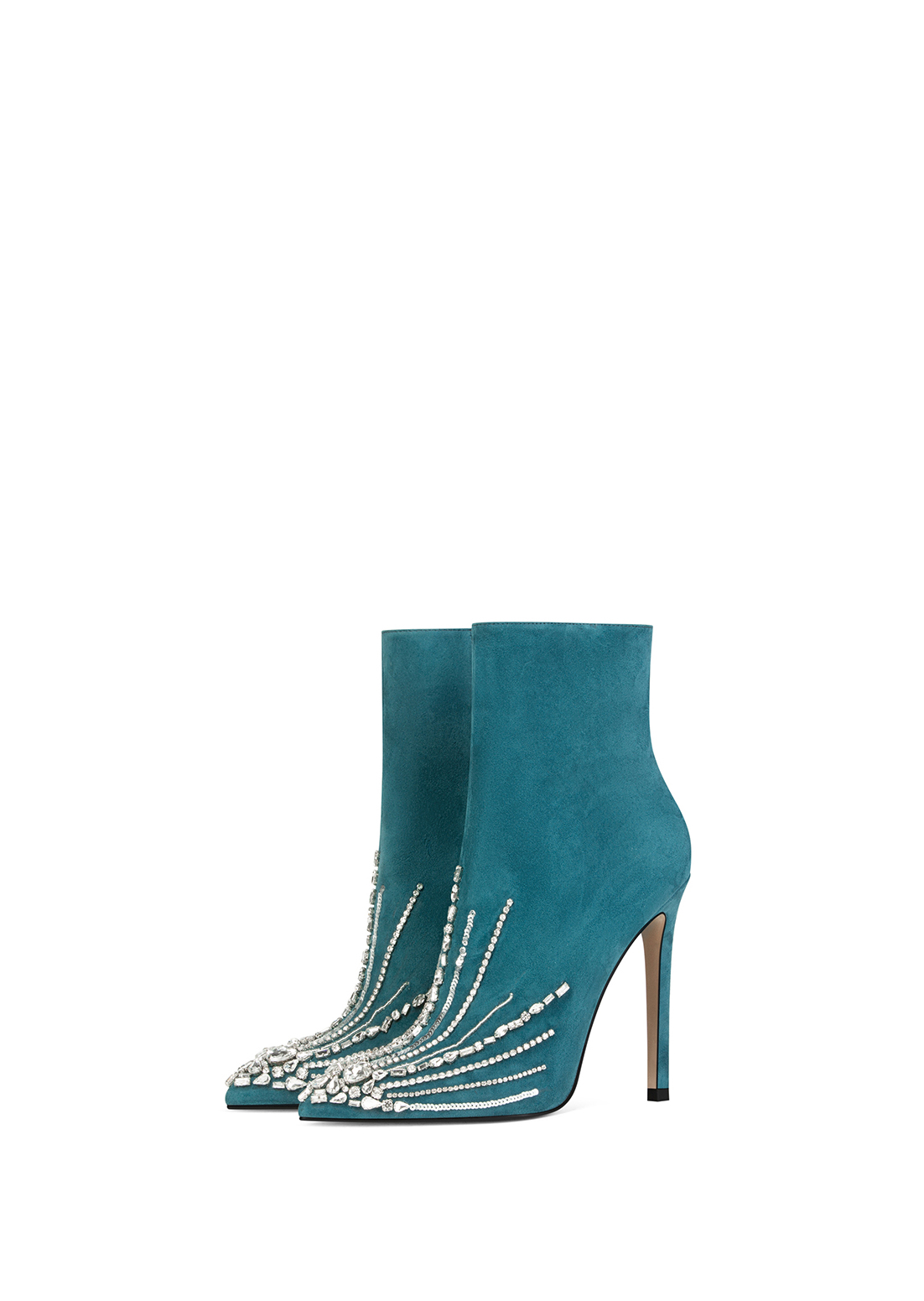 Blå ankelstøvler til kvinder med diamant-spids og stilfuld lynlås (5)