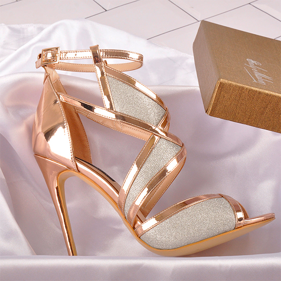 Champagne Gold Metallic Luster Glitter Cut Out Sandals (3)