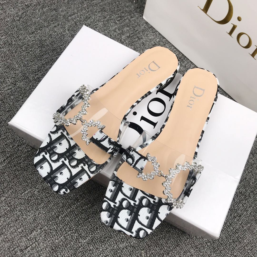 China Dior round toe slippers, black and white optional, factory and ...