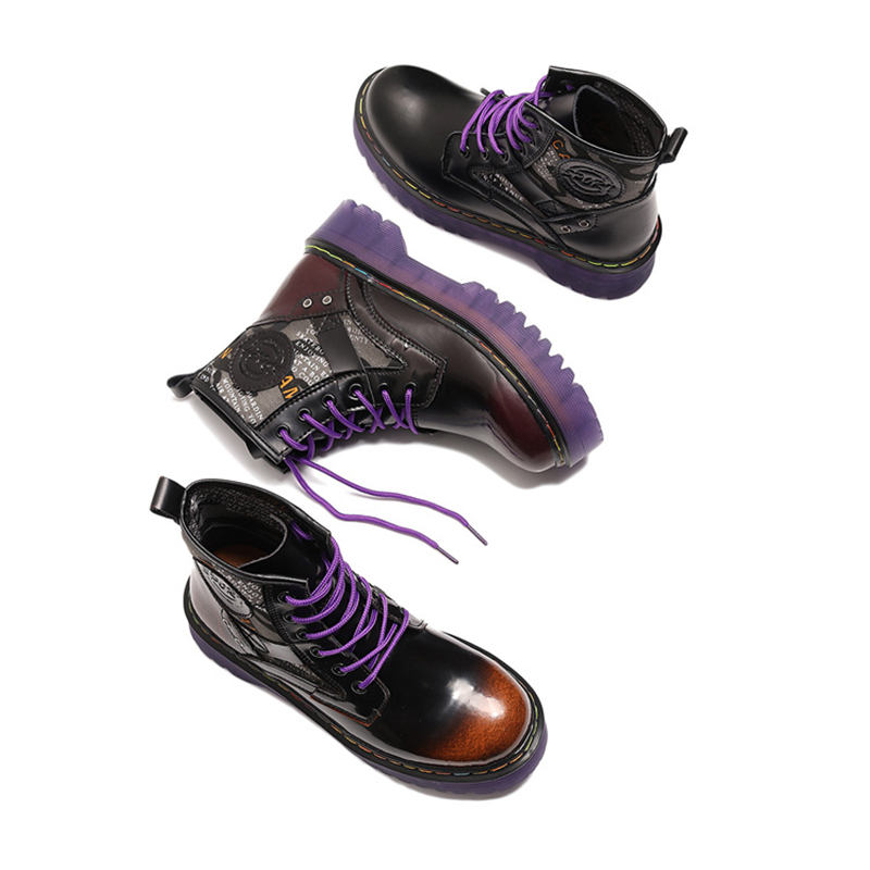 Ботинки на платформе Dr Martens Jadaon 1460 фиолетовая подошва на шнуровке (17)