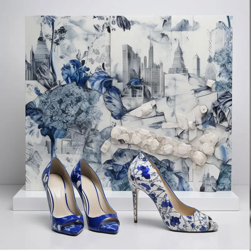xinzirain design high heel and bag set blue and white2