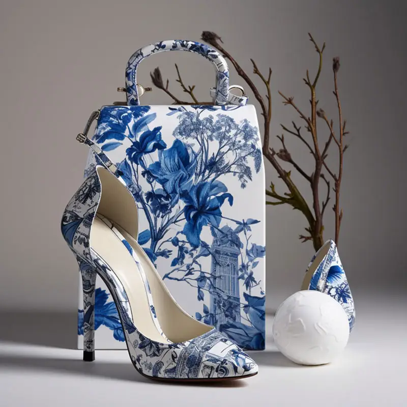 xinzirain design high heel and bag set blue and white3