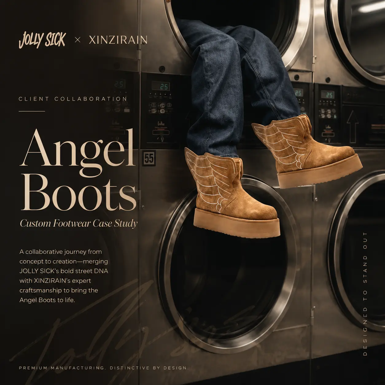 JOLLY SICK x XINZIRAIN Angel Boots Collaboration JOLLY SICK x XINZIRAIN Angel Boots custom suede platform boots collaboration case study