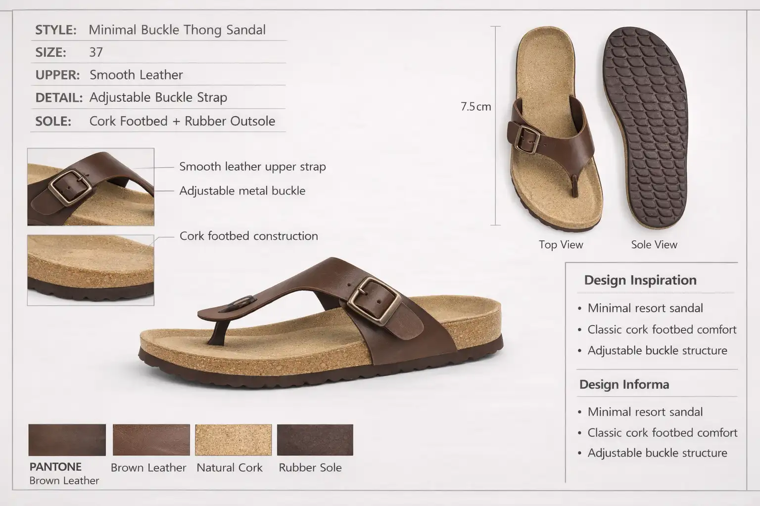 custom buckle thong sandal cork footbed manufacturer brown leather sandal