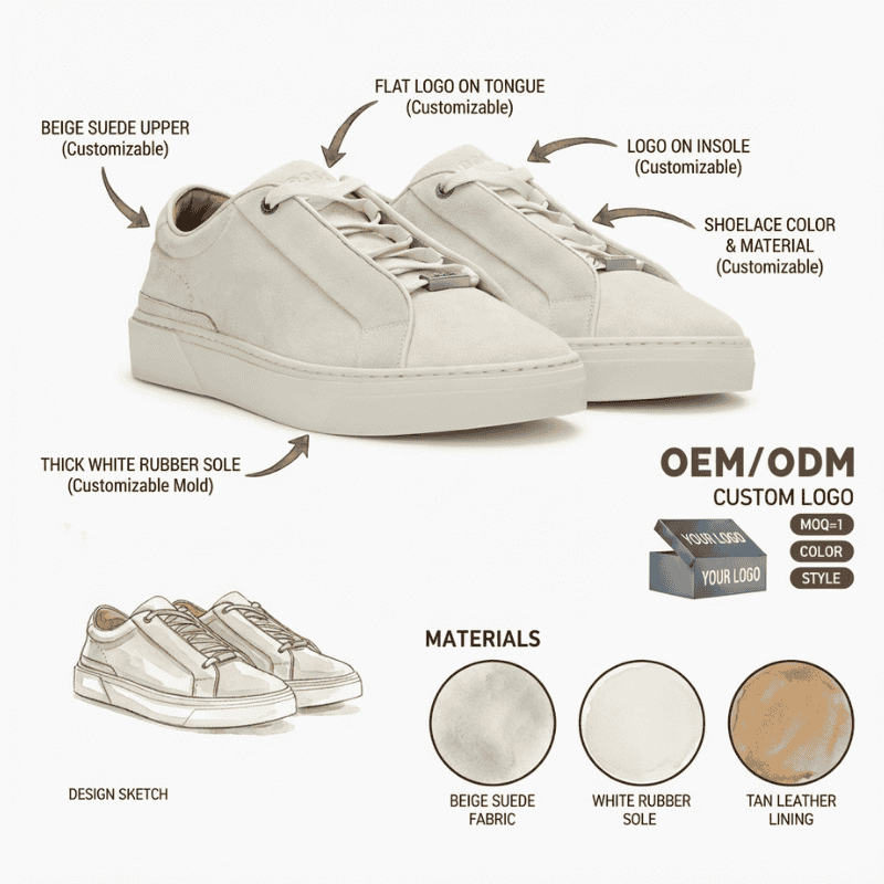 Neutral-Tone Suede Board Sneakers OEM