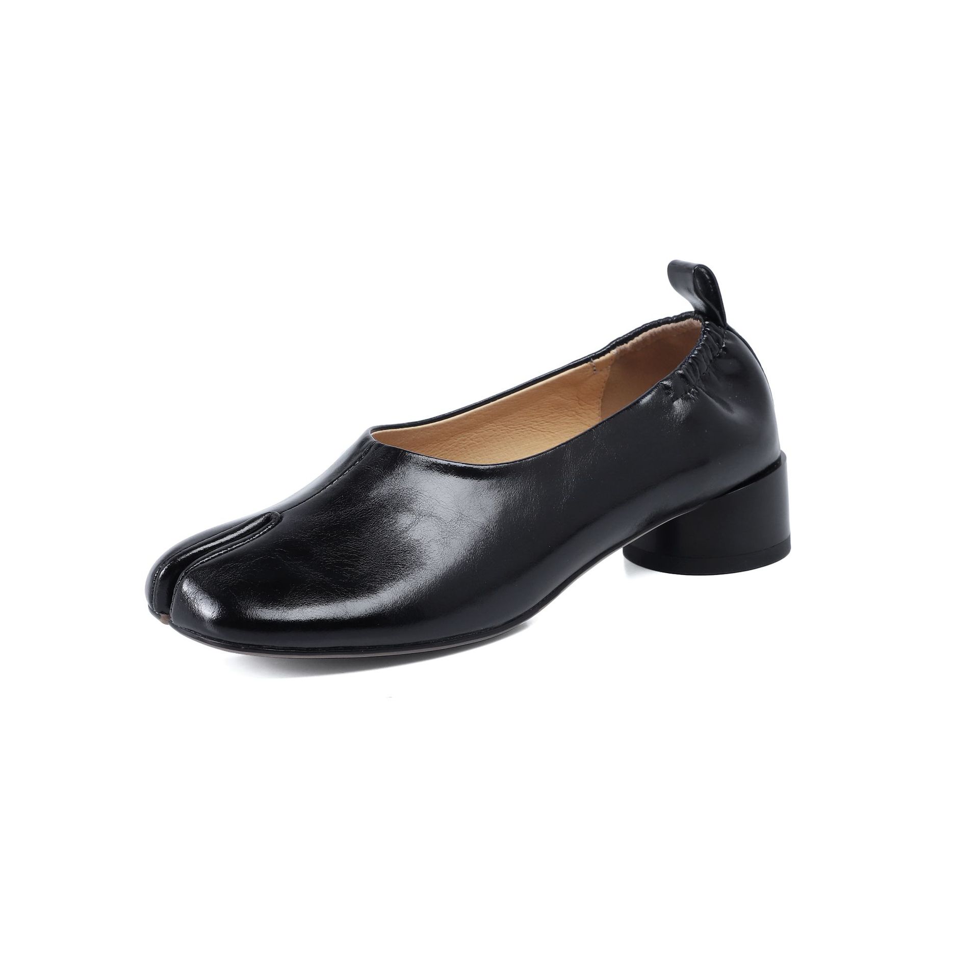 Soft Cowhide Split-toe Shoes Chunky Heel