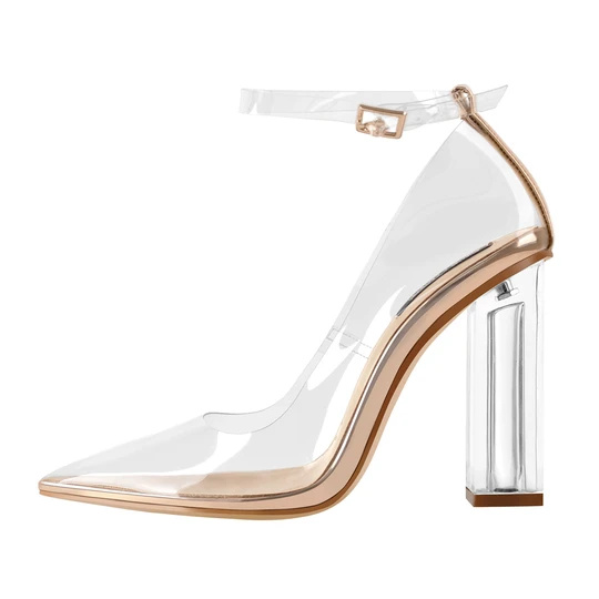 Pointed Toe Buckle Strap Clear Heels
