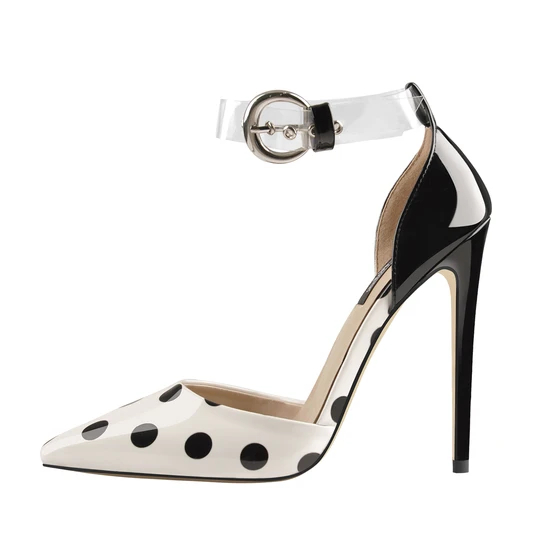 Pointed Toe Polka Dot Transparent Ankle Straps Stiletto High Heel Pumps