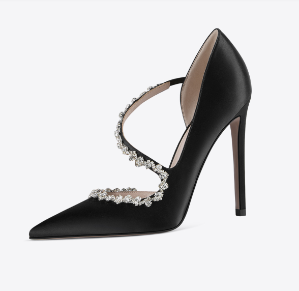 Diamond chain with pointed toe high heel wedding shoes wedding pumps