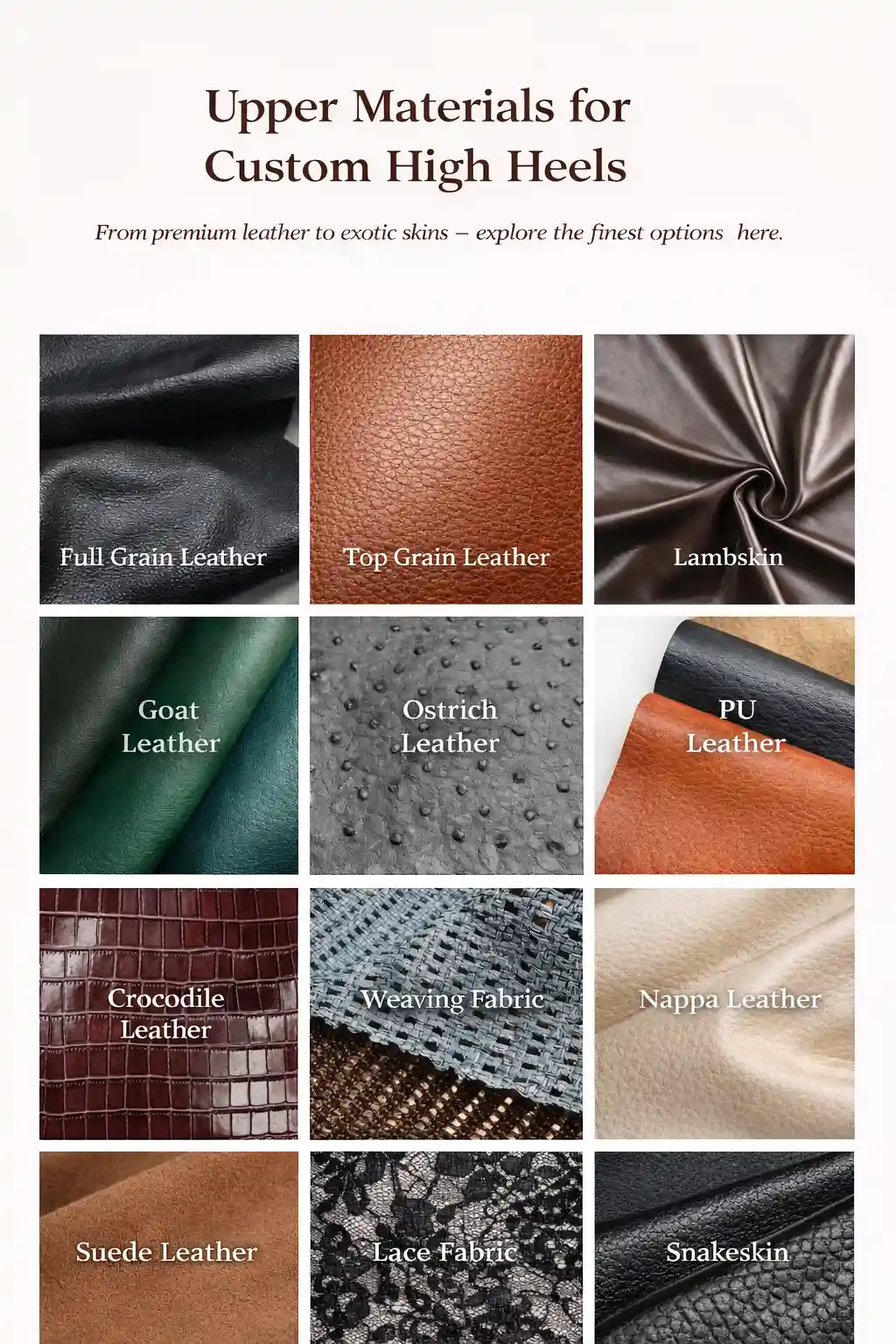 Upper Materials for Custom High Heels