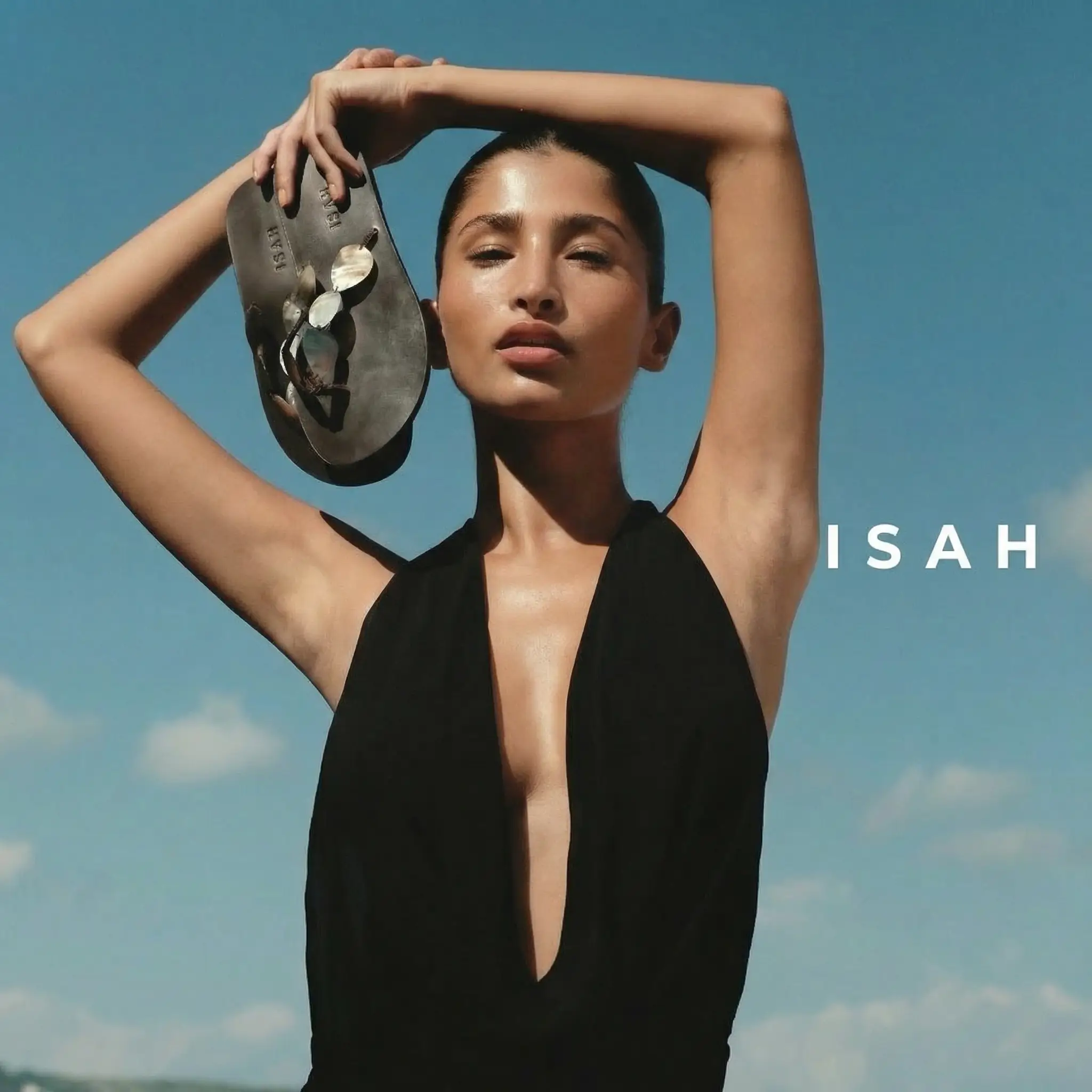 Women’s designer flat sandals campaign image for private label footwear development project