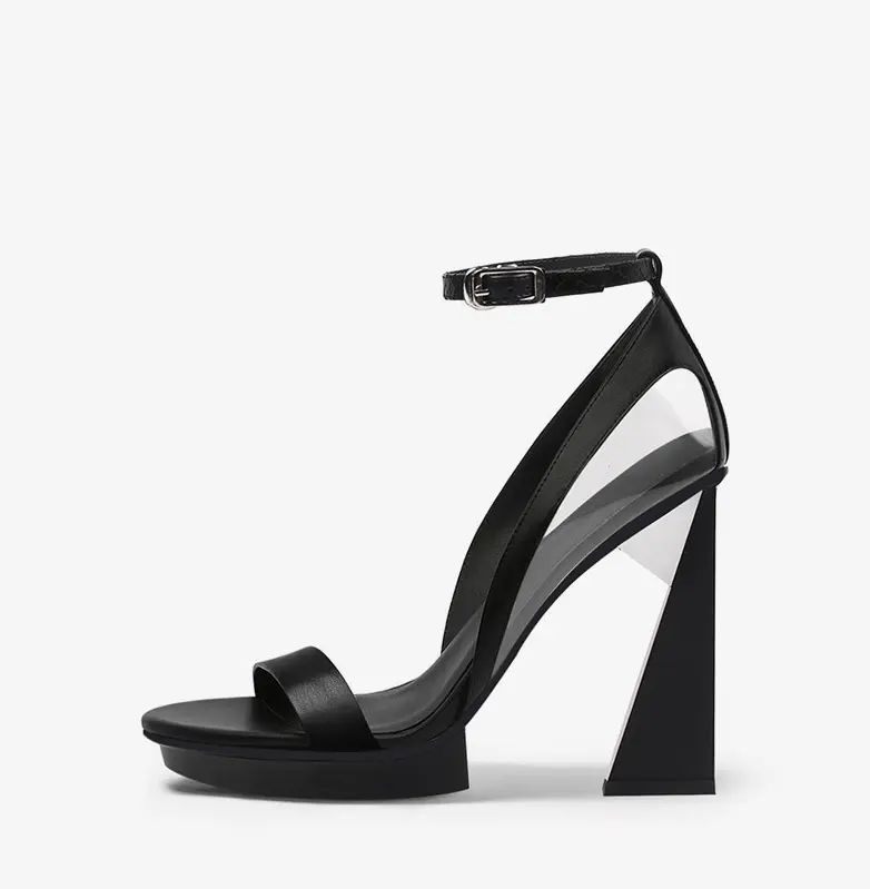 Rivet Sheepskin Open Toe Chunky Heel Sandals