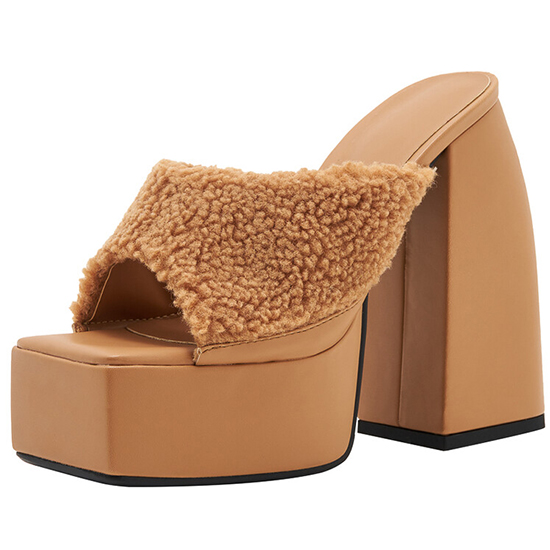 Custom made platform square toe slide sandals
