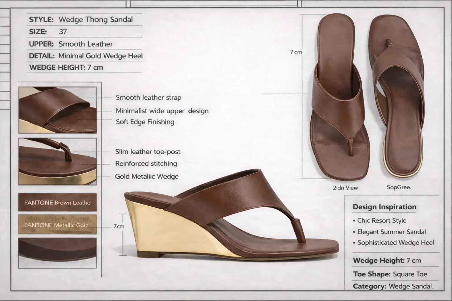 OEM wedge thong sandal supplier brown leather wedge sandal