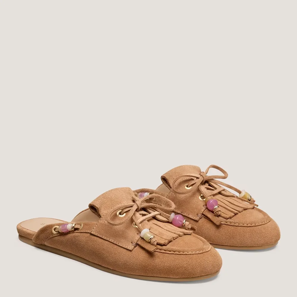 suede tassel mule flats bohemian mule shoes manufacturer
